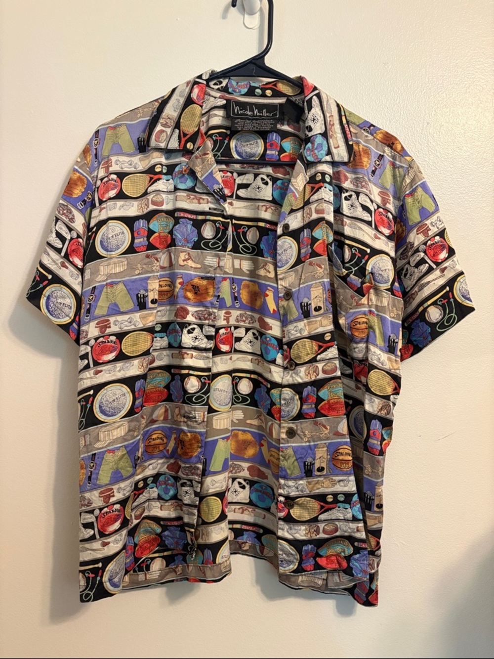 Rare 90’s Silk Colorful Sport Print Silk Blouse